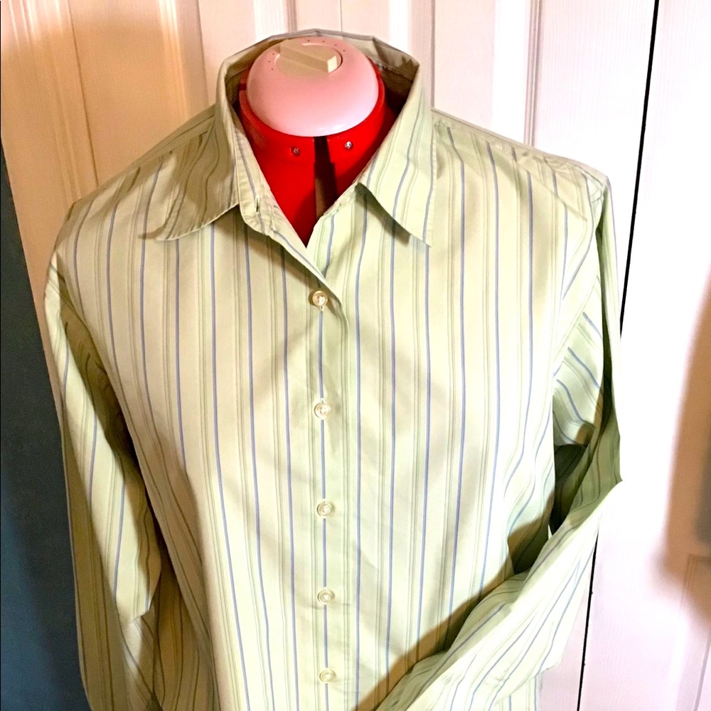 Lands End 18W LS button front stripe shirt